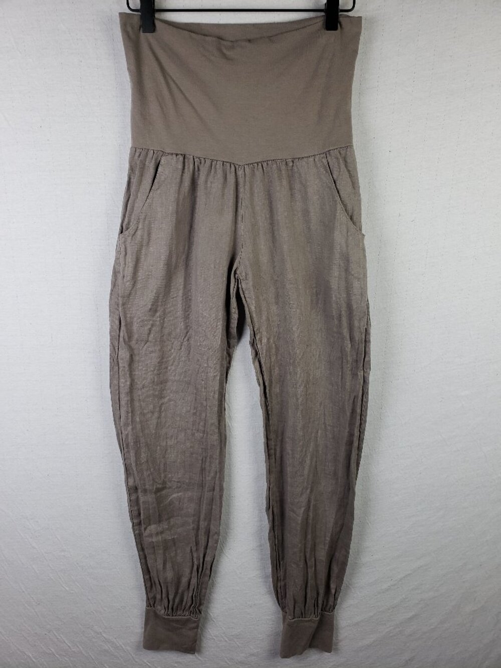 Made in Italy Maternity Linen Jogger Pants Mushroom Taupe size S